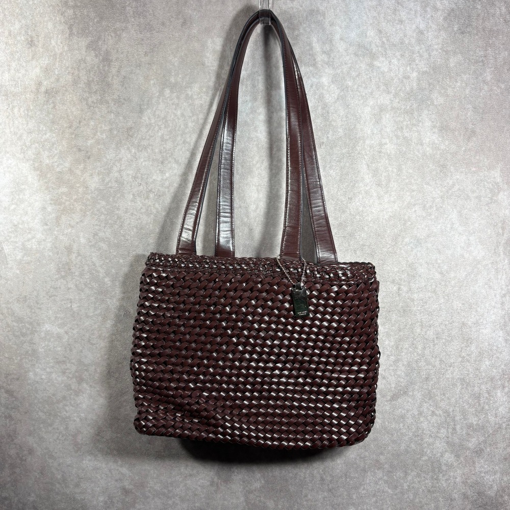 Nine West Tote Bag Brown Woven Shoulder Bag Basketweave Faux Leather